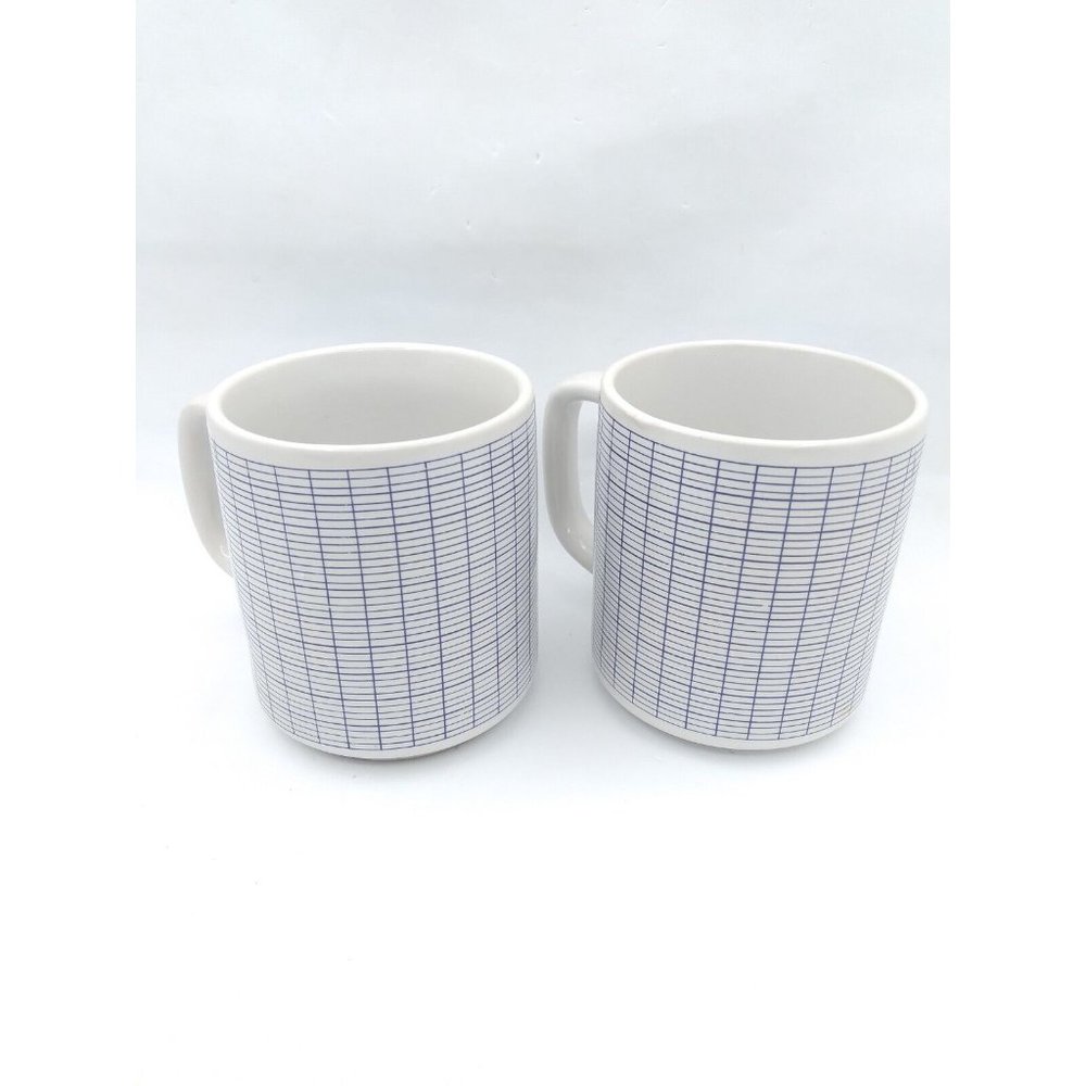 Vtg.set 2 Unmarked Graph Grid Blue Lines Math Phyiscs Mugs